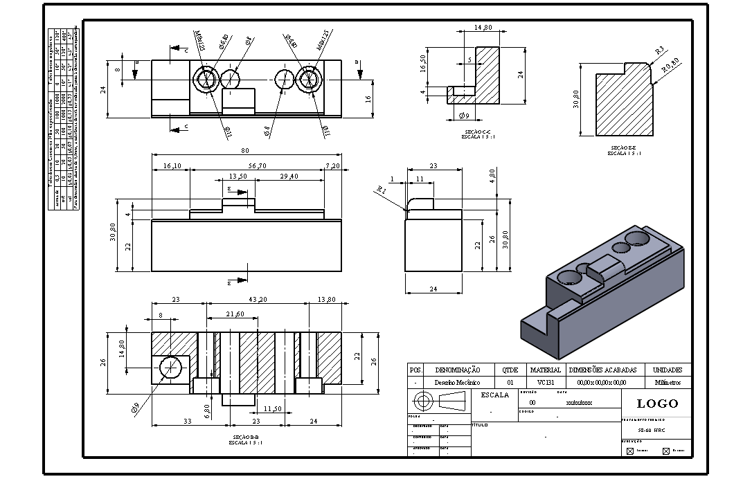 Desenho Detalhamento peças-componente/Desenho técnico 2D